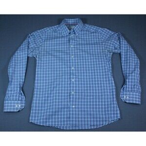 Eton Dress Shirt Men's Slim Blue Plaid Casual Formal Work Cotton Size 16.5